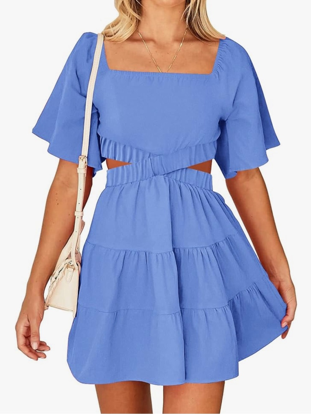 Periwinkle  Square Neck Tiered Cutout Summer Dress sz M